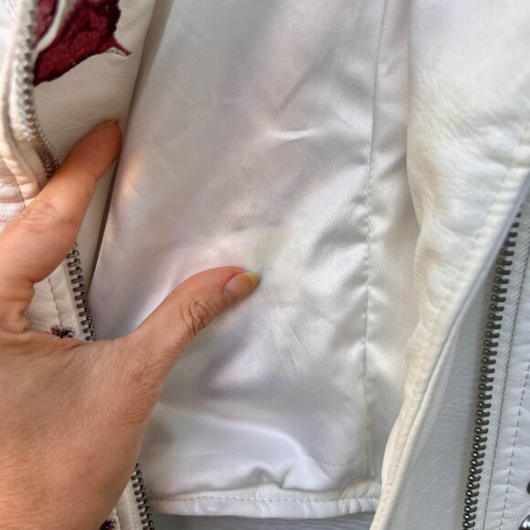 Blank NYC Floral Embroidered Silver Studded Zipper Moto Ivory Pleather Jacket - Picture 9 of 11